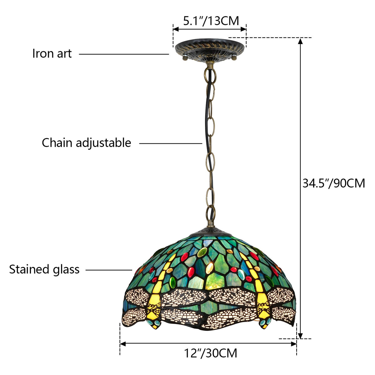 Tiffany-Style Tinted Glass Dragonfly Pendant Light
