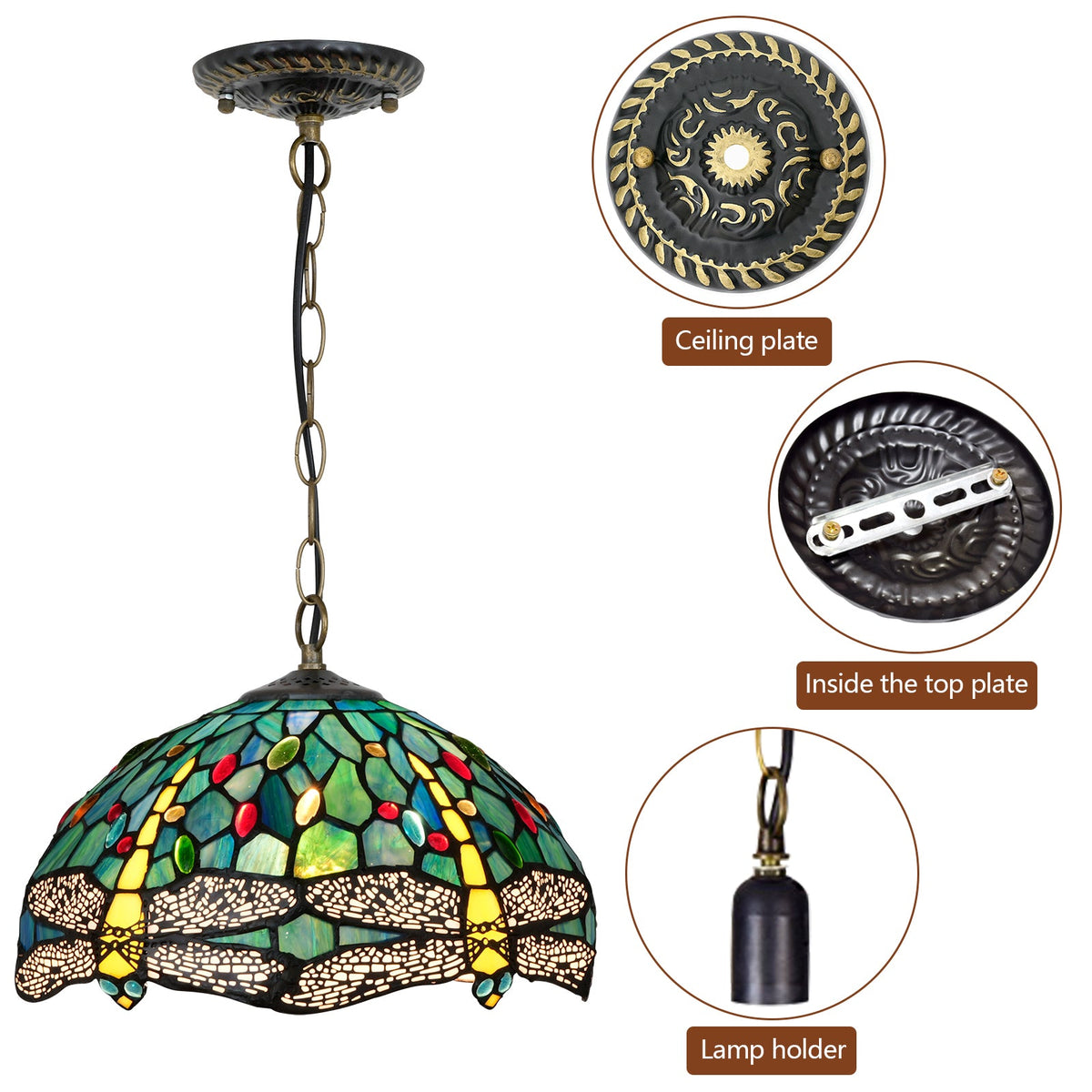 Tiffany-Style Tinted Glass Dragonfly Pendant Light