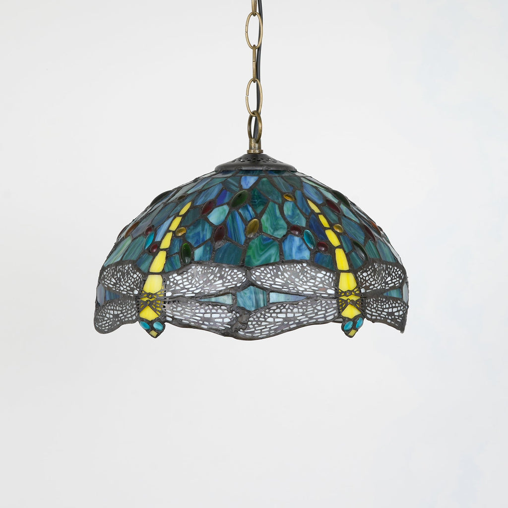 Tiffany-Style Tinted Glass Dragonfly Pendant Light
