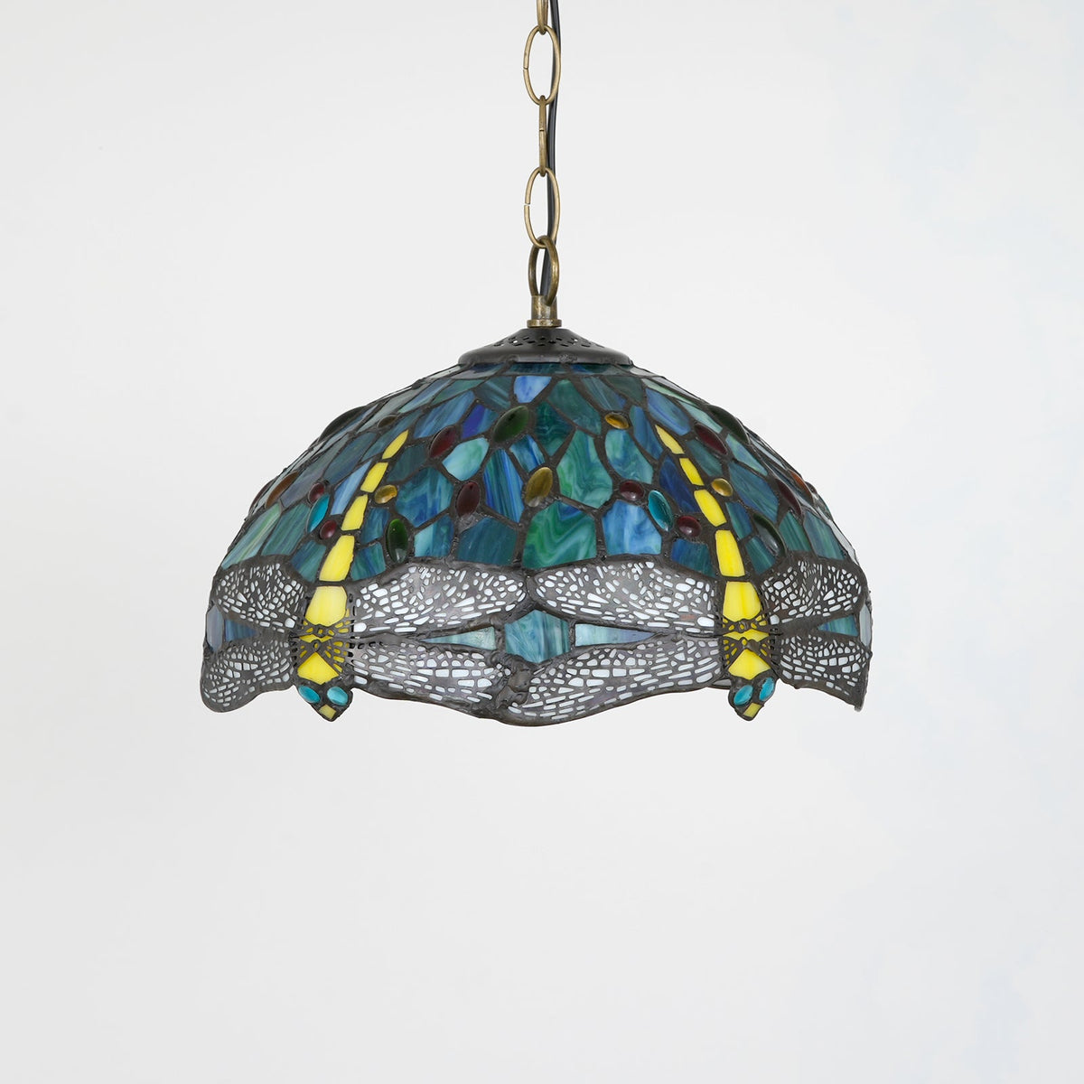 Tiffany-Style Tinted Glass Dragonfly Pendant Light