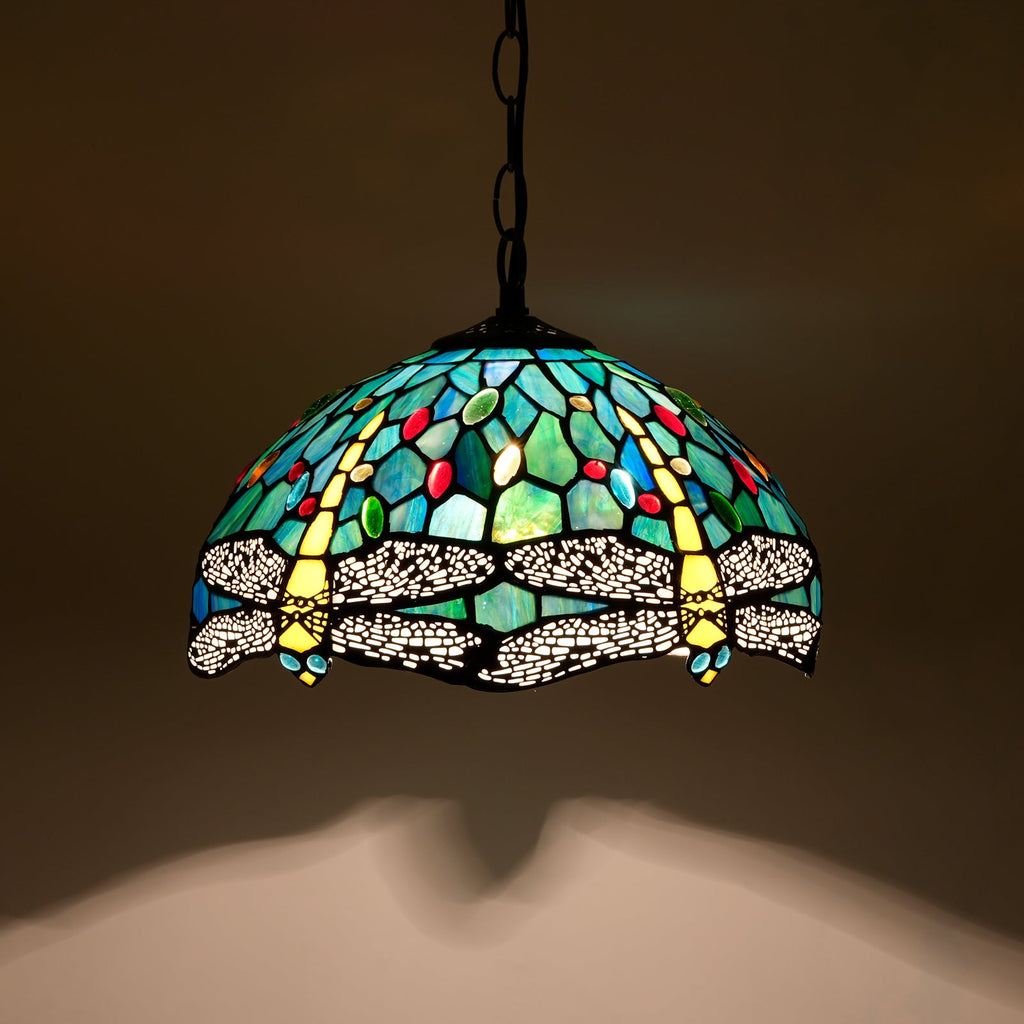 Tiffany-Style Tinted Glass Dragonfly Pendant Light