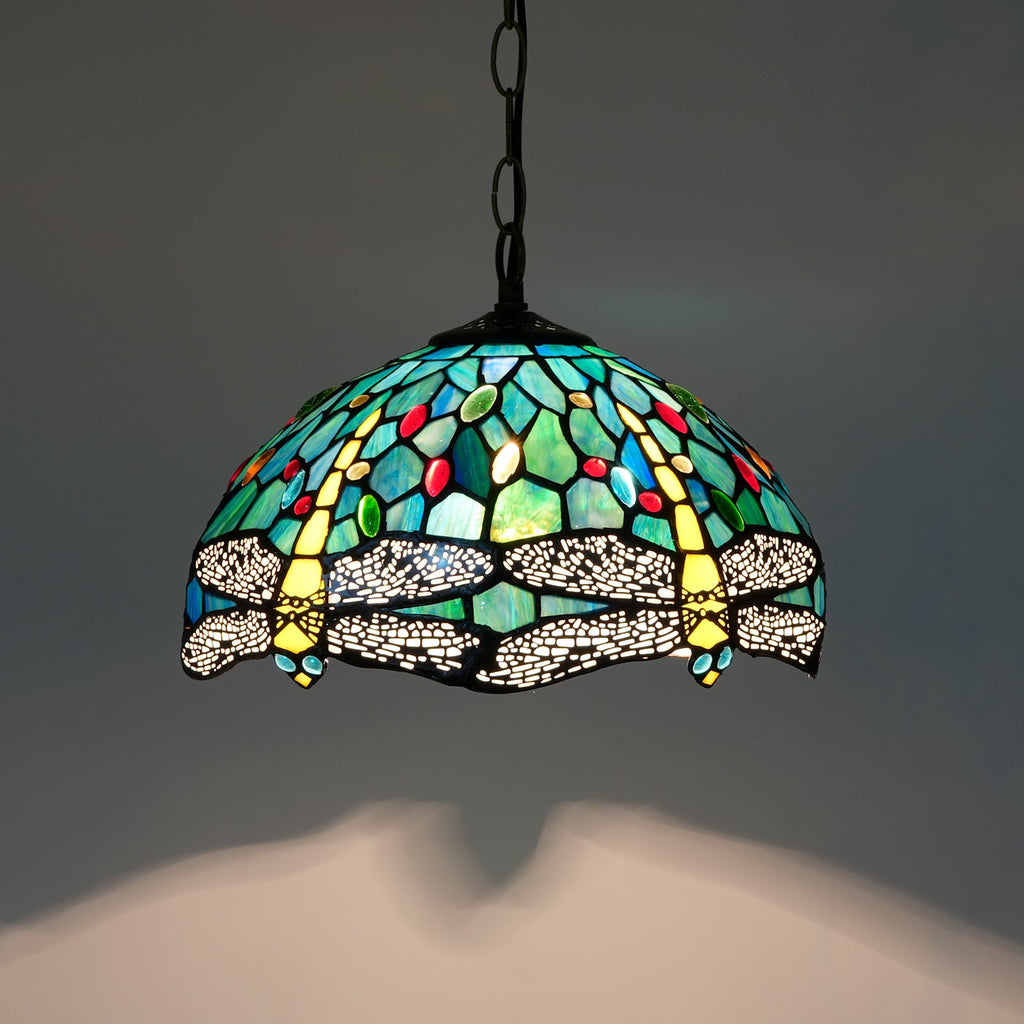 Tiffany-Style Tinted Glass Dragonfly Pendant Light