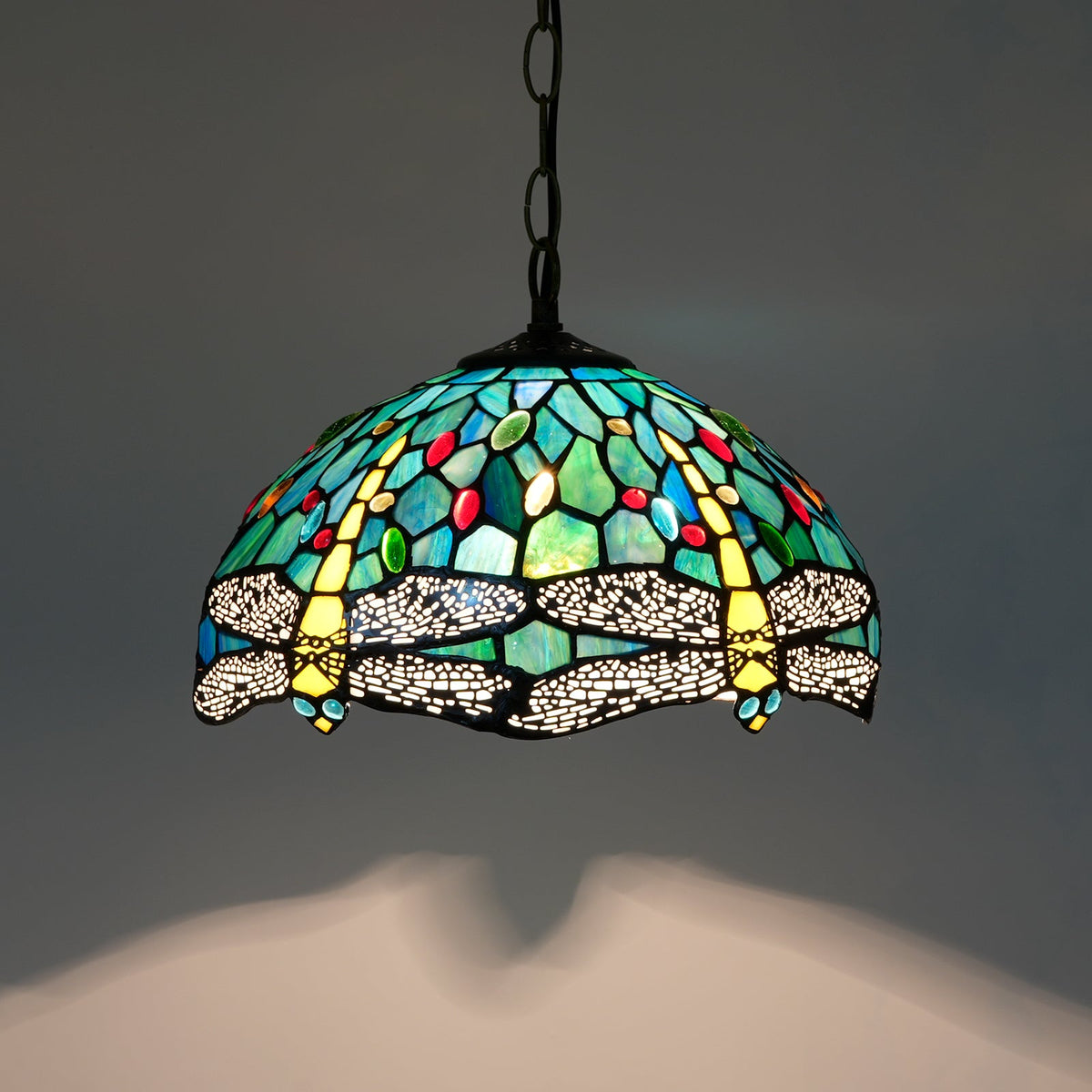 Tiffany-Style Tinted Glass Dragonfly Pendant Light