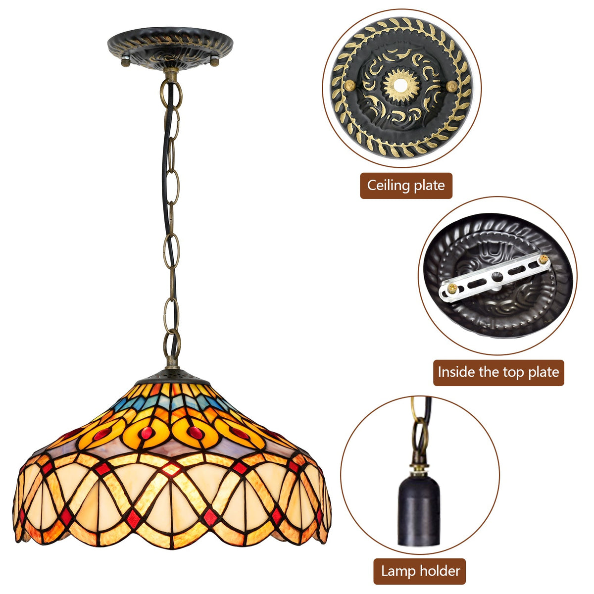 Tiffany-style pendant light in multicoloured tinted glass