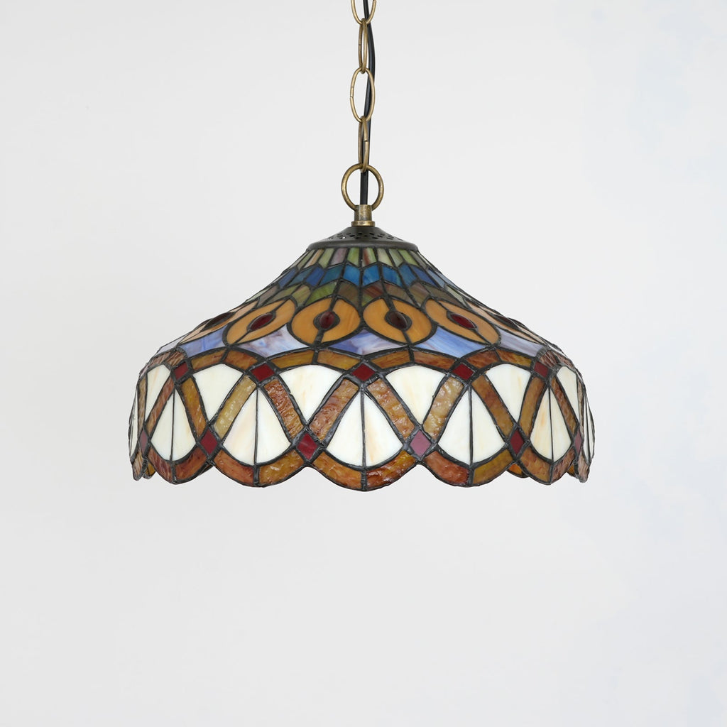 Tiffany-style pendant light in multicoloured tinted glass