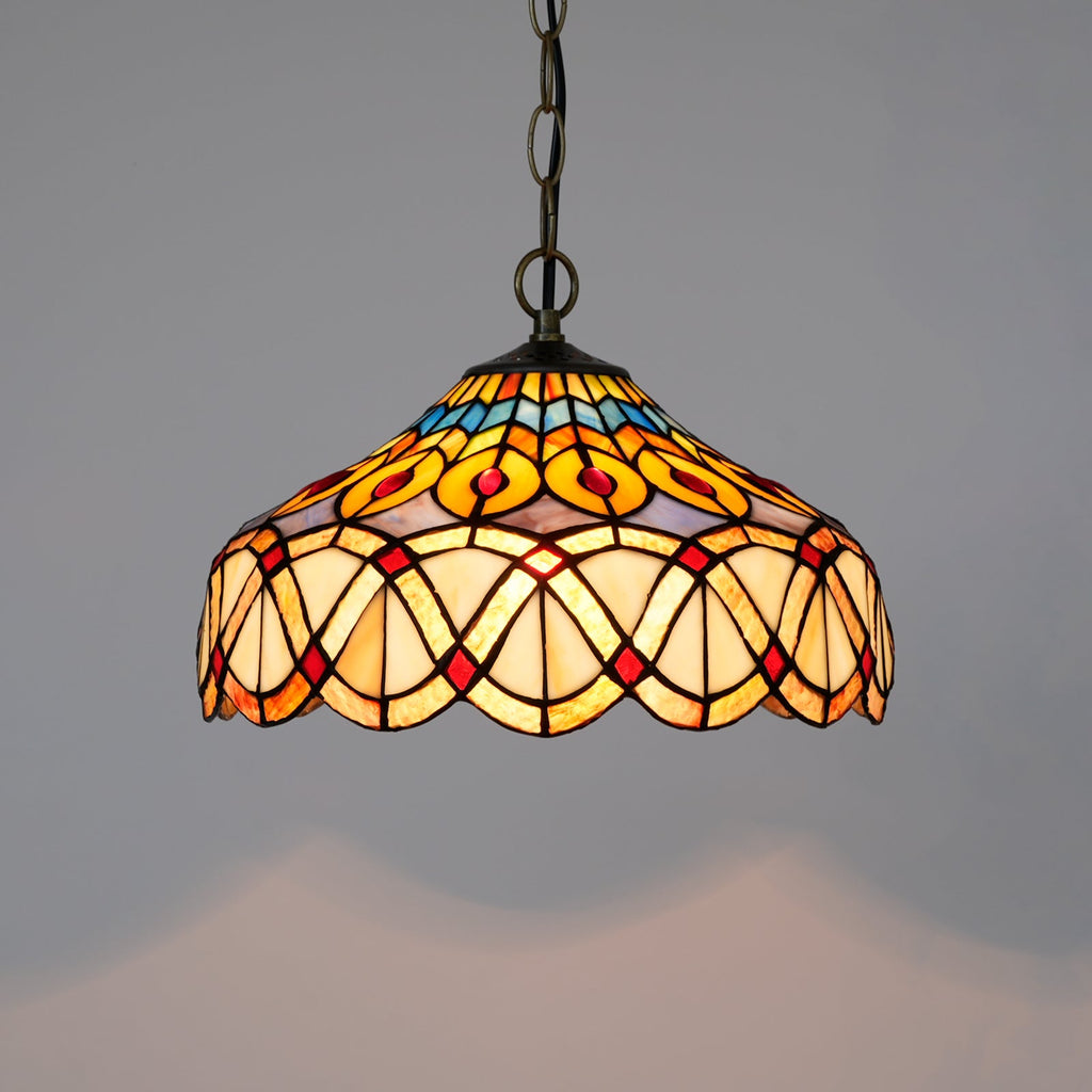 Tiffany-style pendant light in multicoloured tinted glass