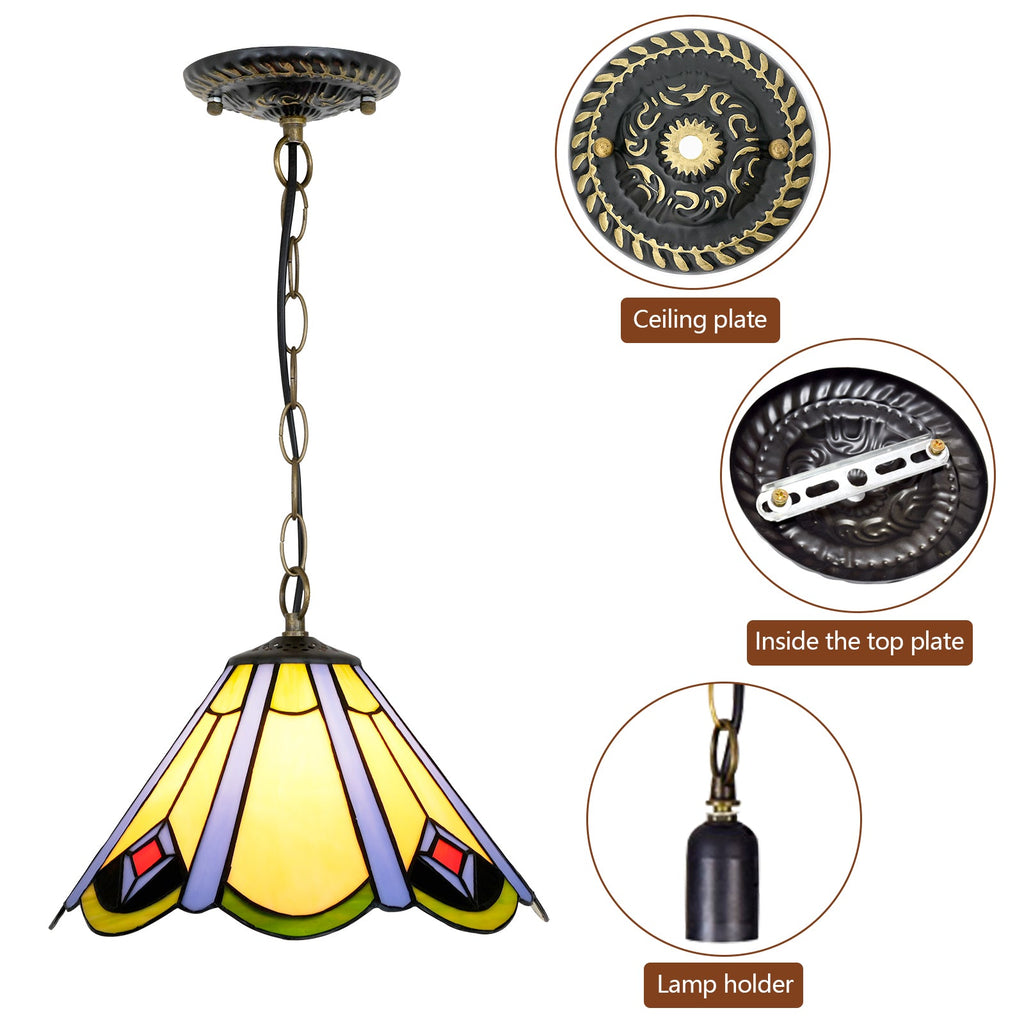 Art Deco Amber Blue Stained Glass Pendant Light