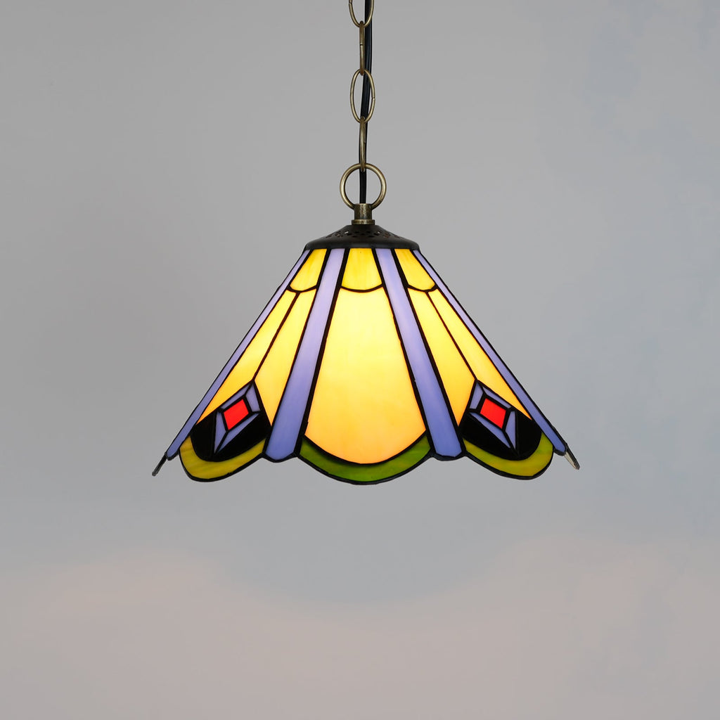 Art Deco Amber Blue Stained Glass Pendant Light