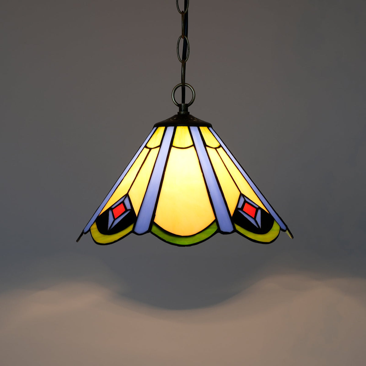 Art Deco Amber Blue Stained Glass Pendant Light