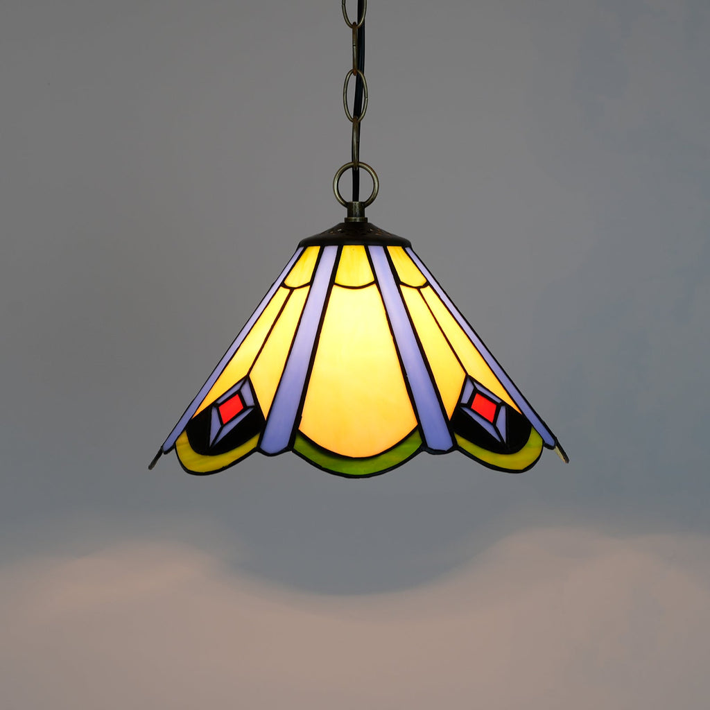 Art Deco Amber Blue Stained Glass Pendant Light