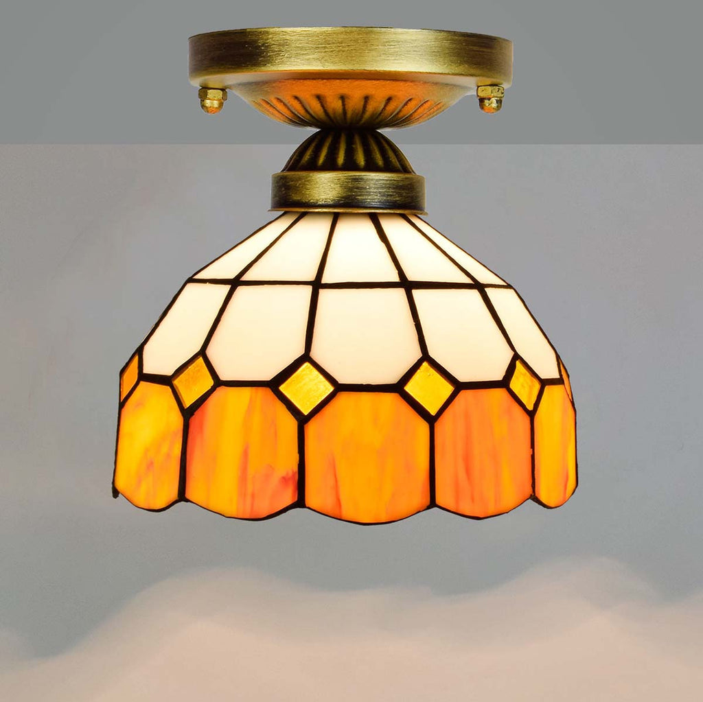 Amber and White Tiffany Style Stained Glass Ceiling Light