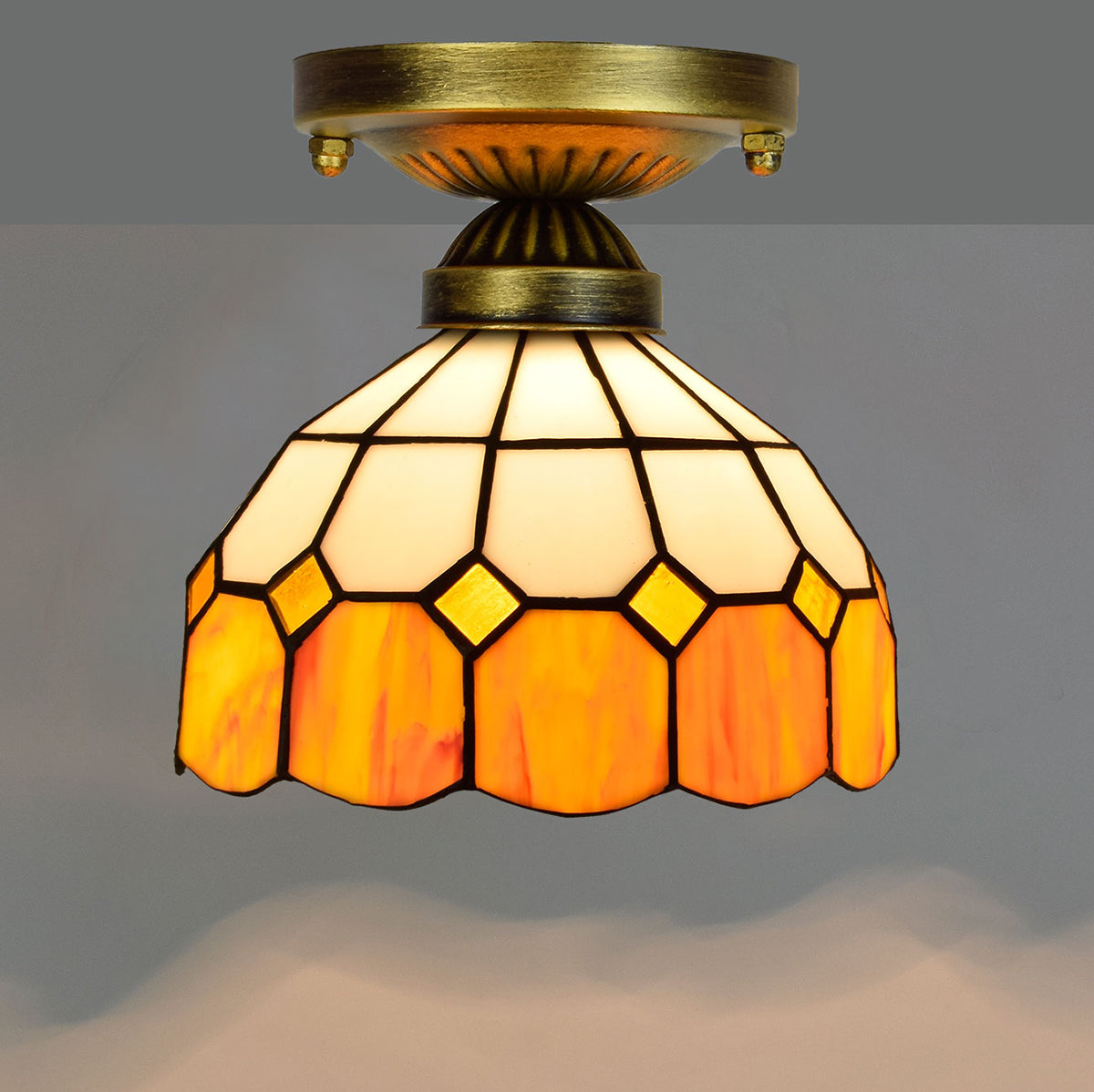 Amber and White Tiffany Style Stained Glass Ceiling Light
