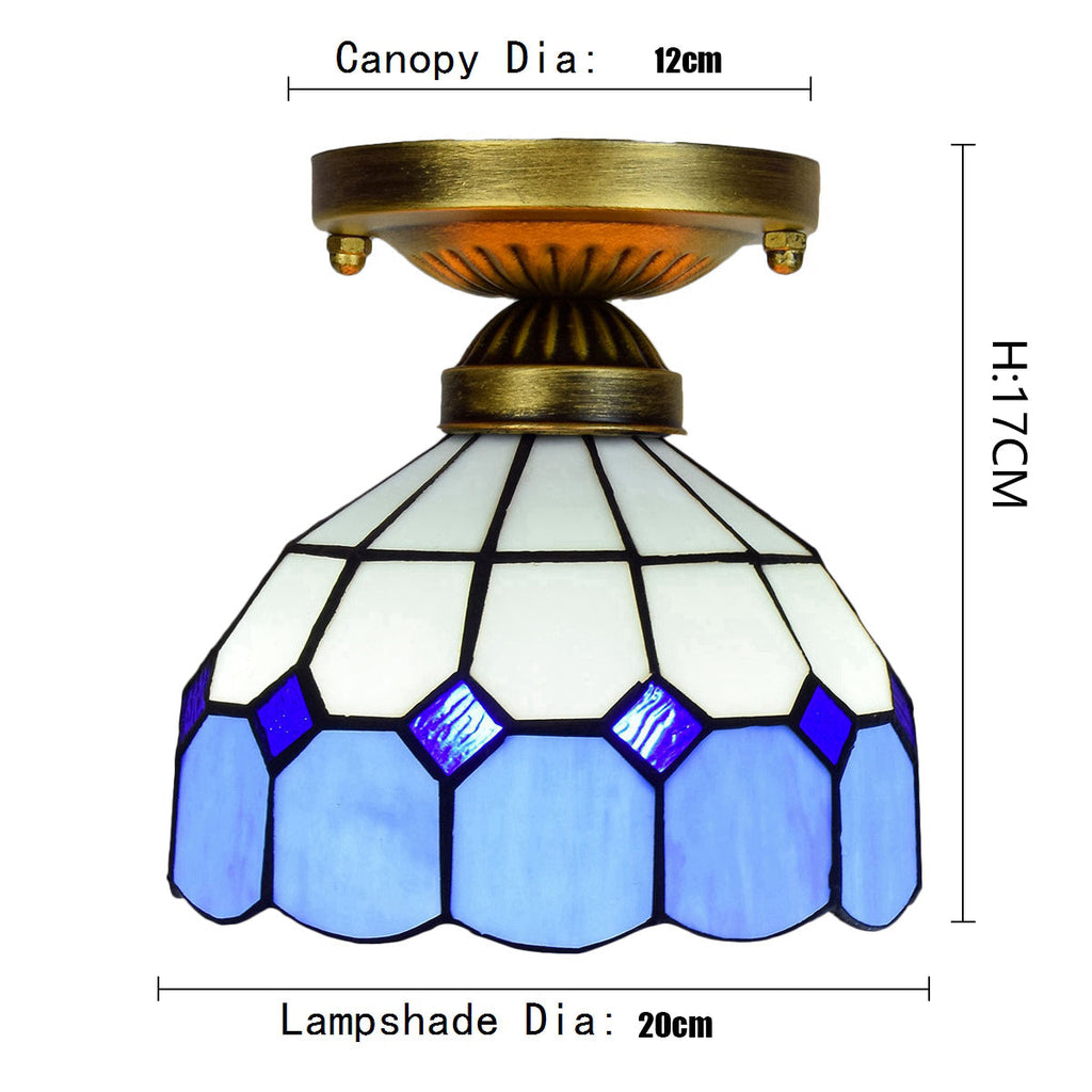Tiffany Style Ceiling Light in Blue and White Stained Glass