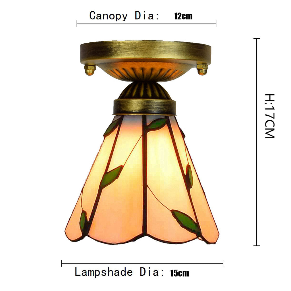 Tiffany-style stained glass ceiling light with green leaves