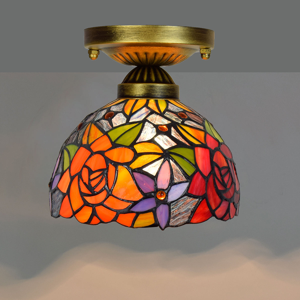 Tiffany Ceiling Light in Multicolored Floral Stained Glass