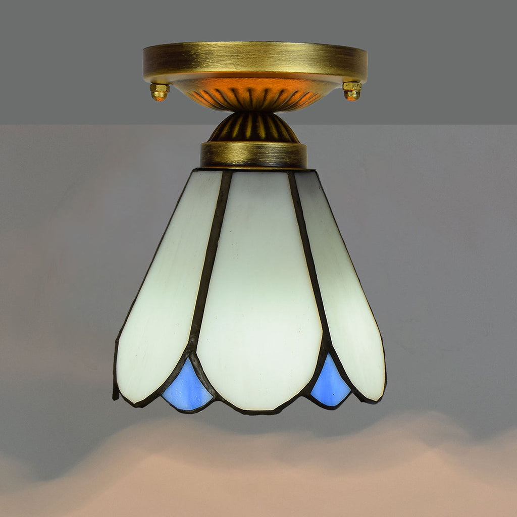 White and Blue Tiffany Style Stained Glass Ceiling Light