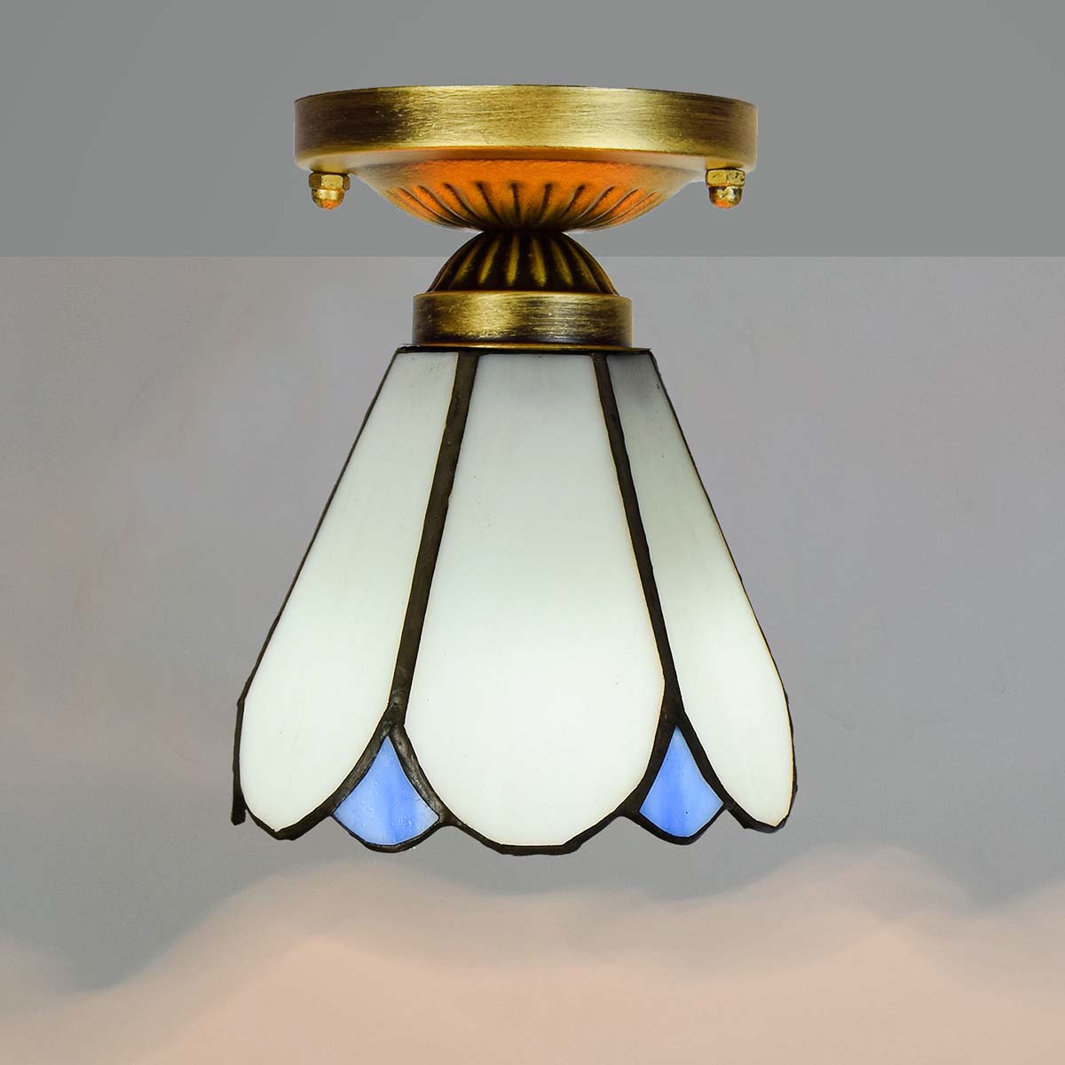 White and Blue Tiffany Style Stained Glass Ceiling Light
