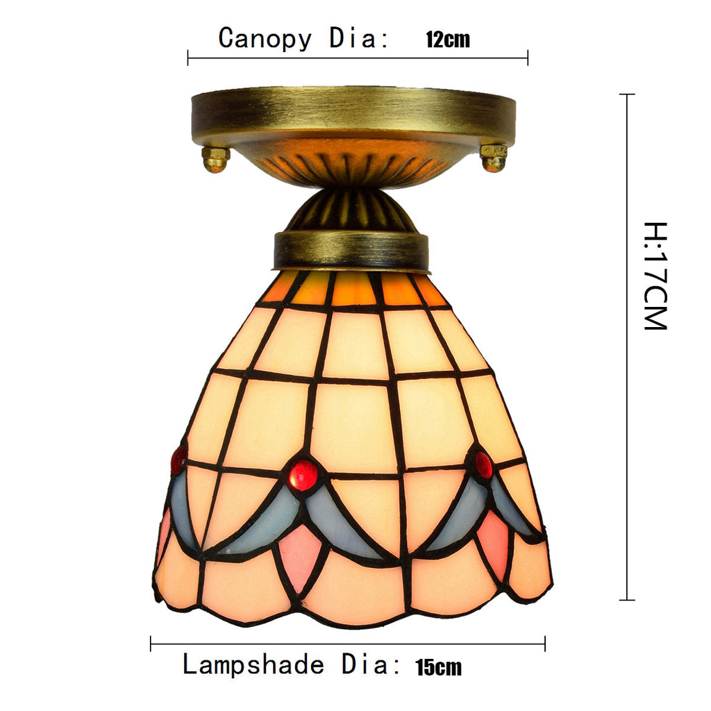 Cream Tiffany Stained Glass Ceiling Light with Blue Pattern