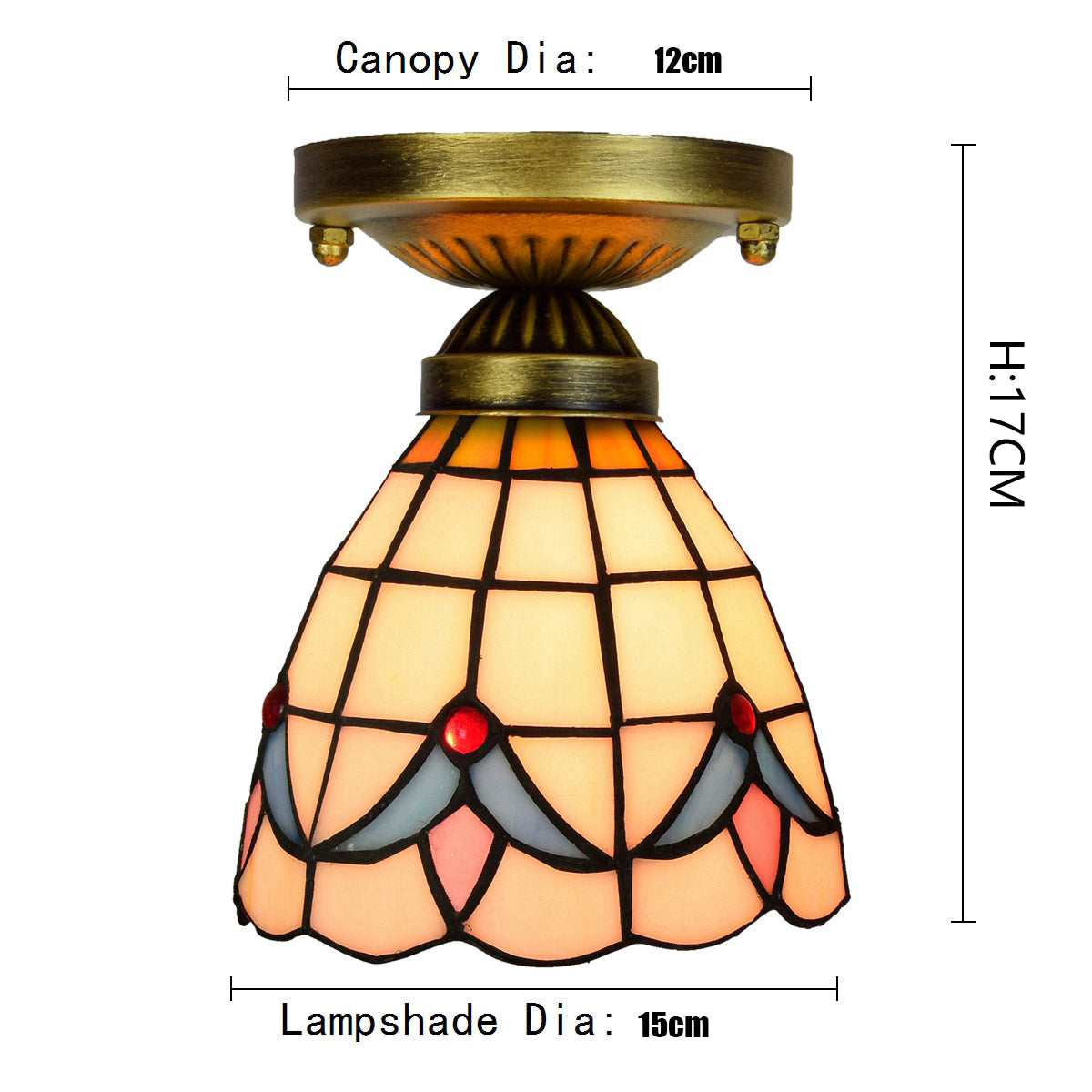 Cream Tiffany Stained Glass Ceiling Light with Blue Pattern