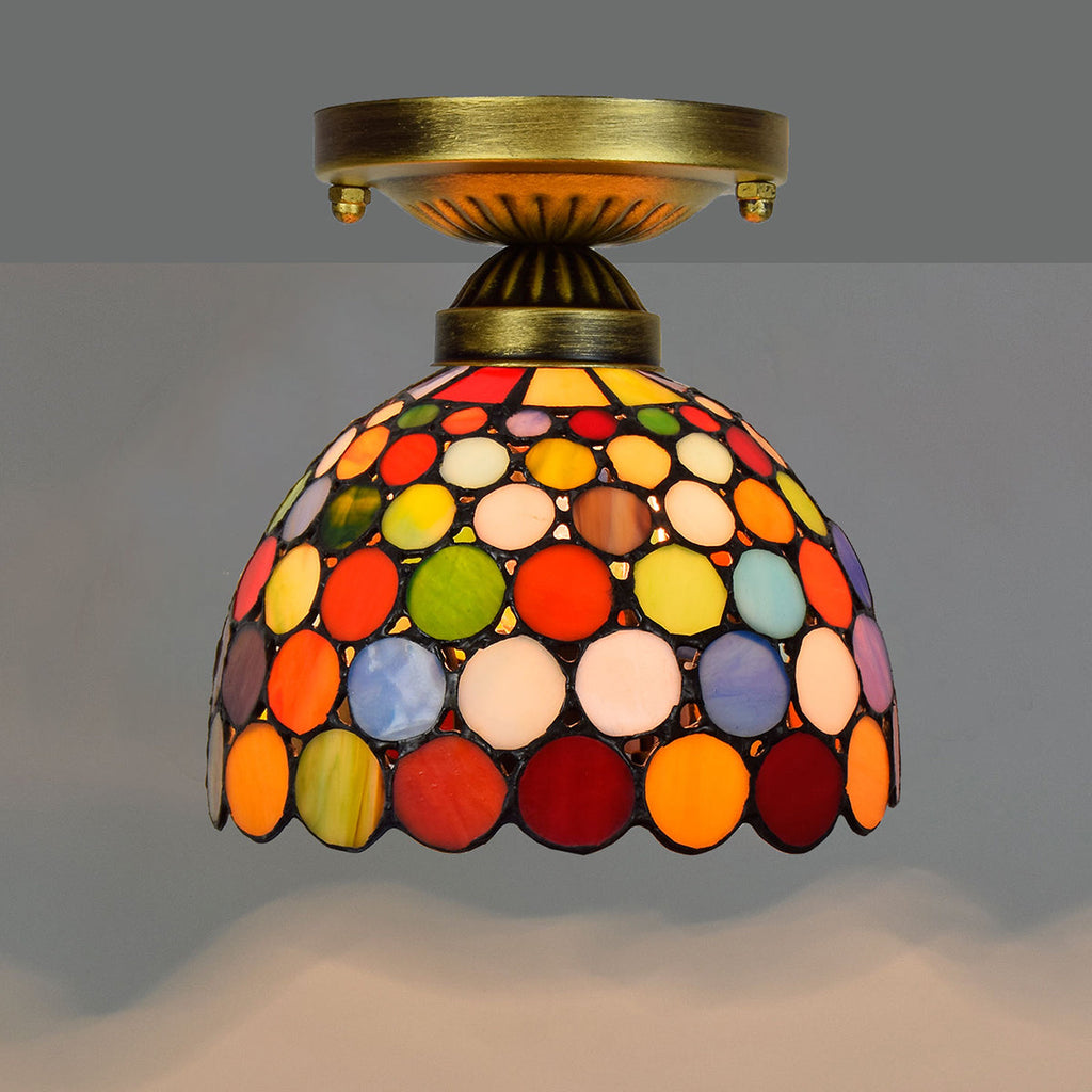 Tiffany Stained Glass Ceiling Light with Multicolored Circles