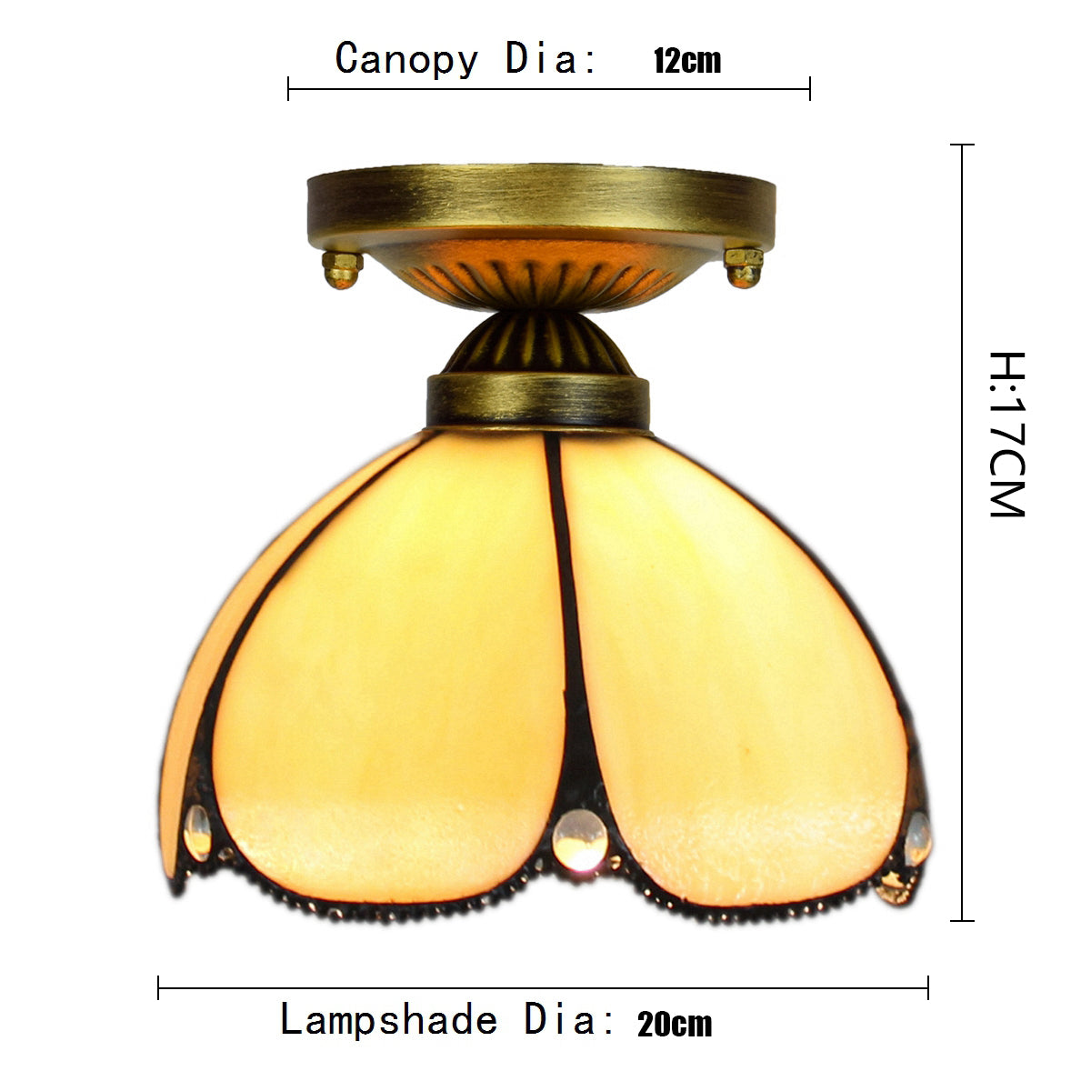 Tiffany Style Ceiling Light in Mother-of-Pearl and Patinated Brass
