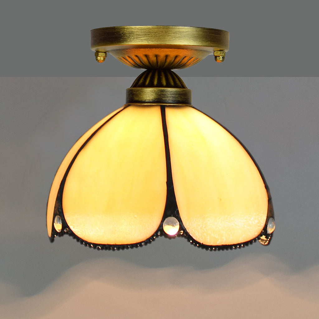 Tiffany Style Ceiling Light in Mother-of-Pearl and Patinated Brass