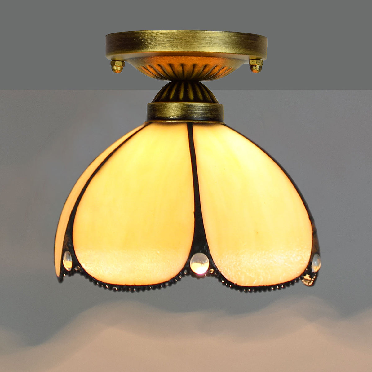 Tiffany Style Ceiling Light in Mother-of-Pearl and Patinated Brass