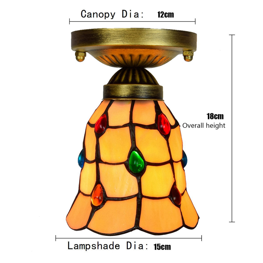 Amber Tiffany Stained Glass Ceiling Light with Cabochons