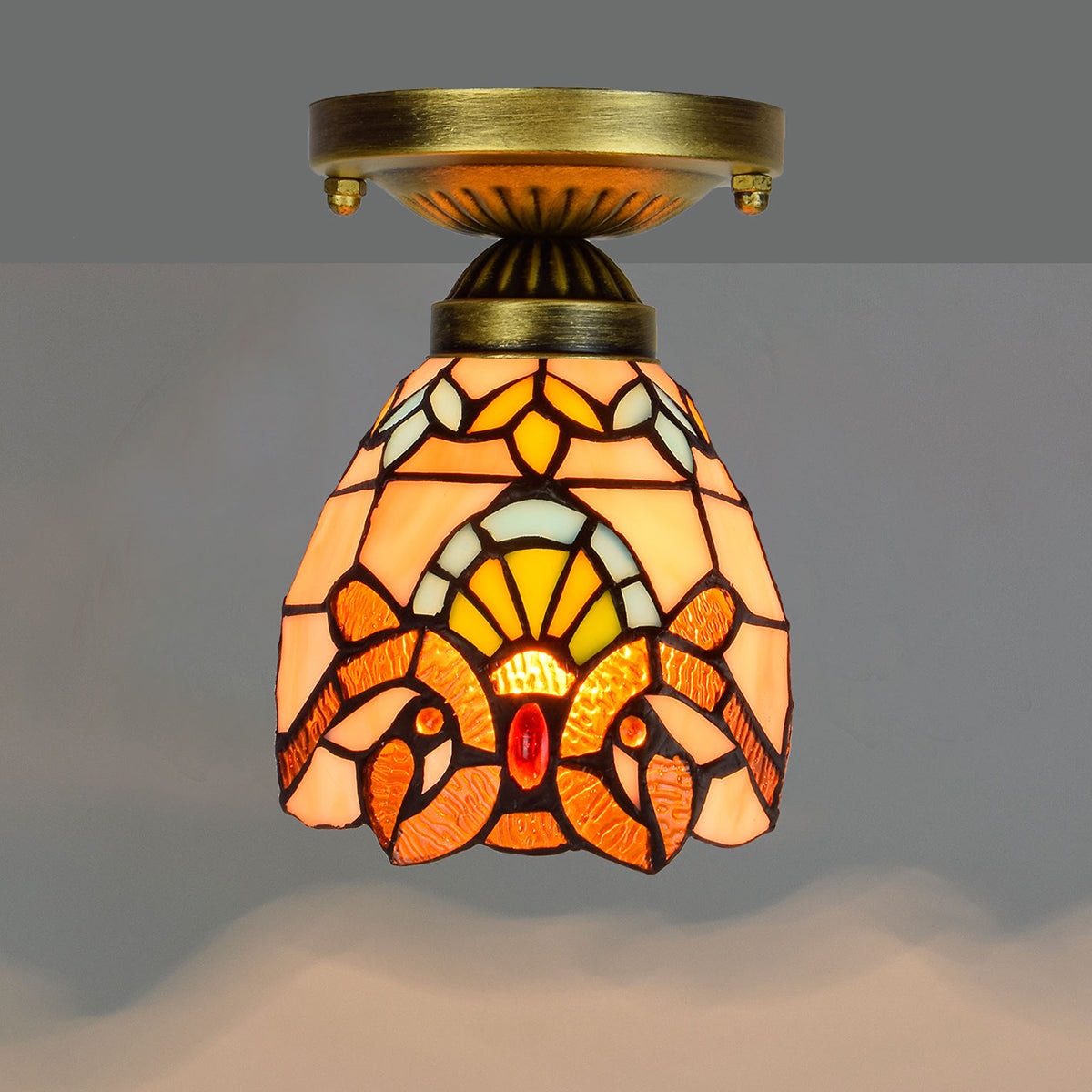 Tiffany-style stained glass ceiling light in multicolored glass