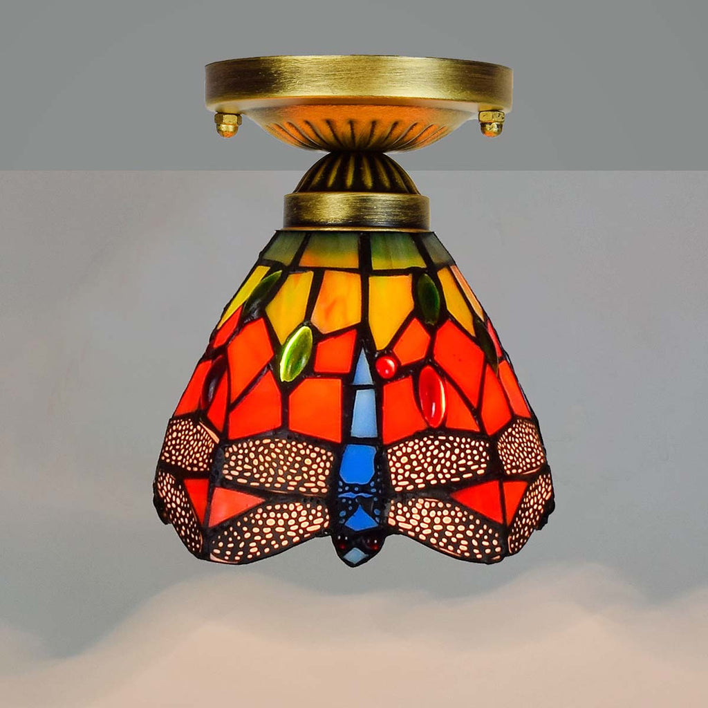 Tiffany Style Dragonfly Stained Glass Ceiling Light
