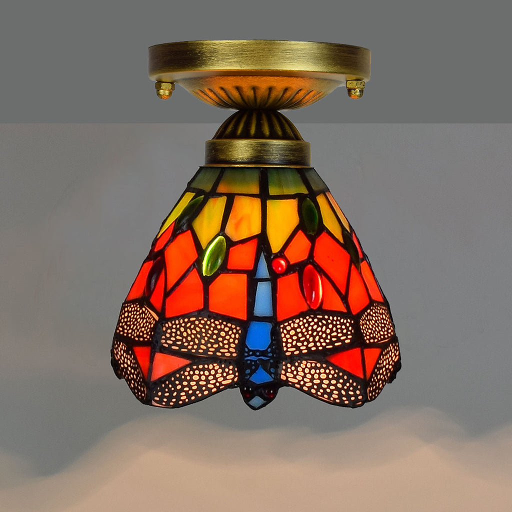 Tiffany Style Dragonfly Stained Glass Ceiling Light