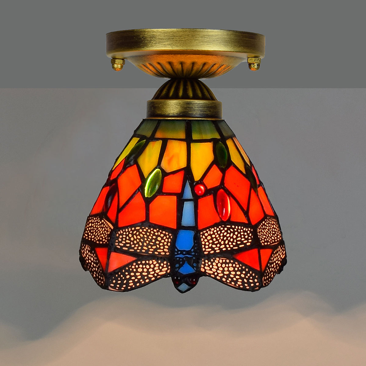 Tiffany Style Dragonfly Stained Glass Ceiling Light