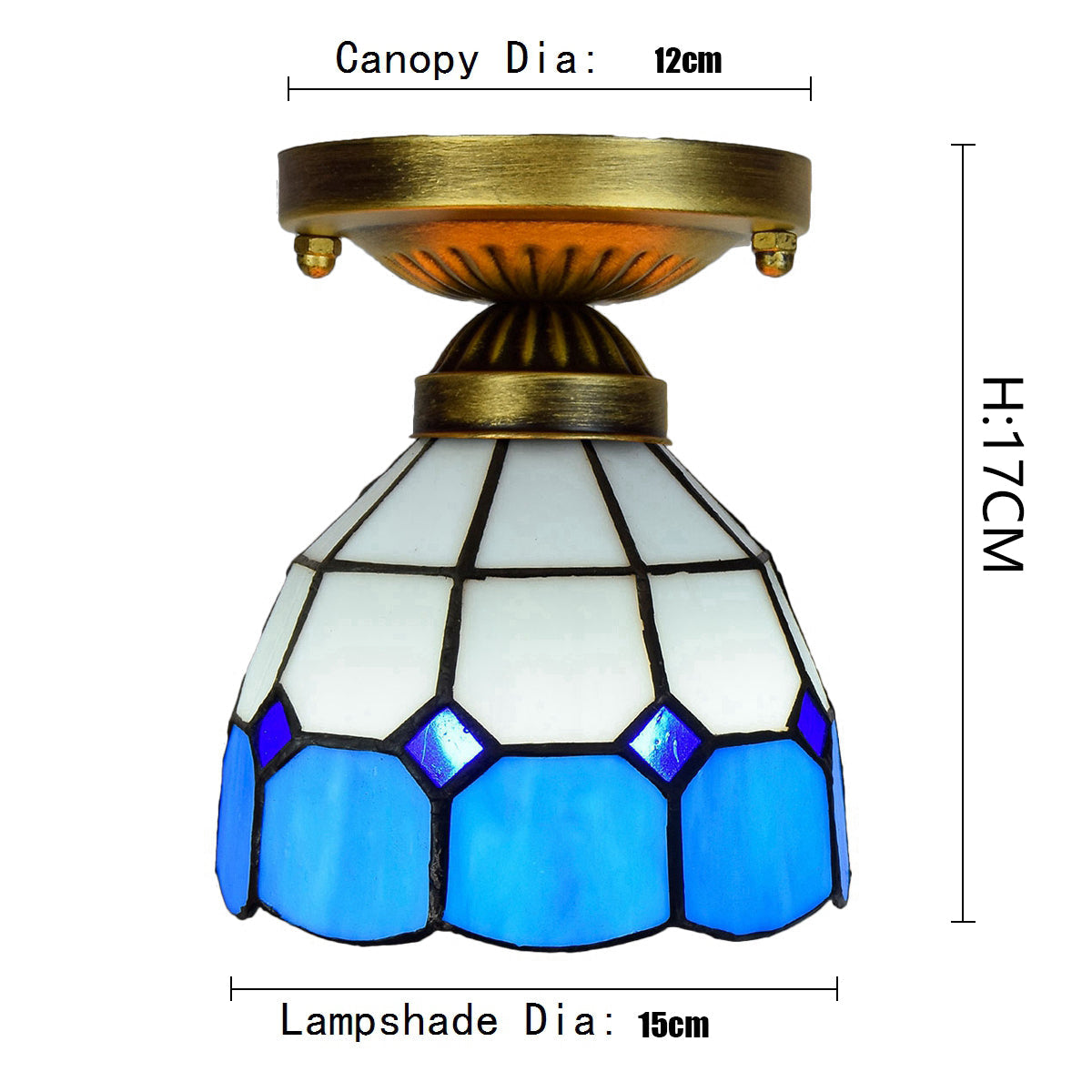 Blue and White Tinted Glass Tiffany Style Ceiling Light