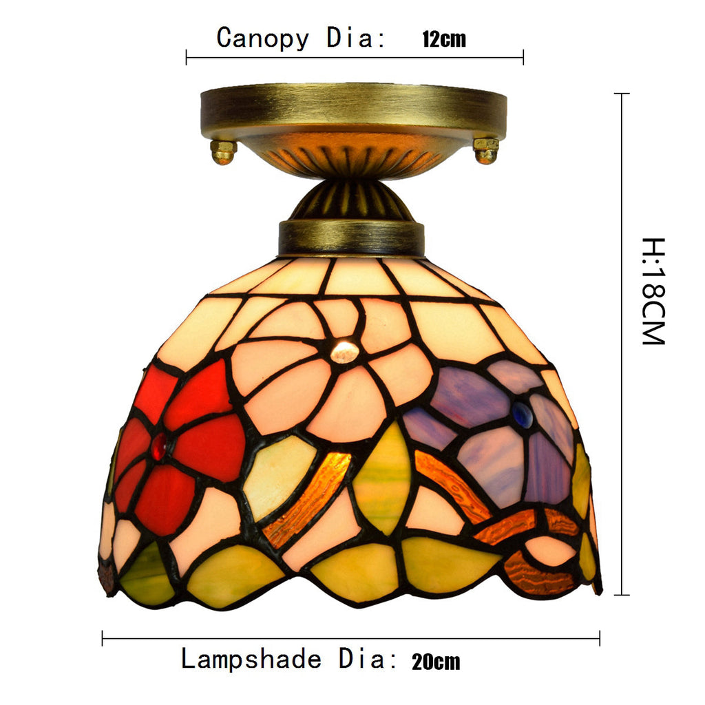 Tiffany Stained Glass Ceiling Light with Multicolored Flowers