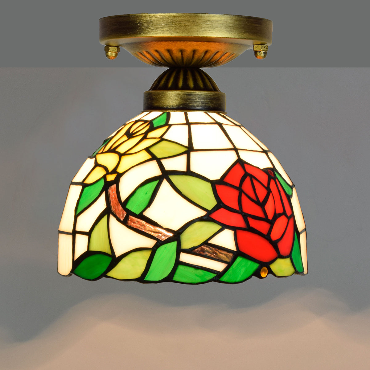 Tiffany Stained Glass Ceiling Light with Floral Motifs