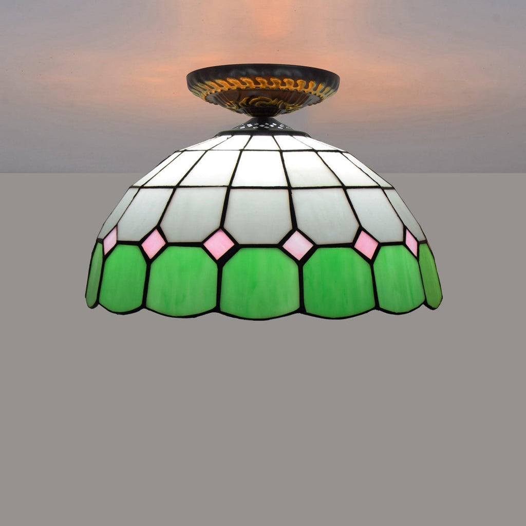 Pink Green Stained Glass Tiffany Ceiling Light
