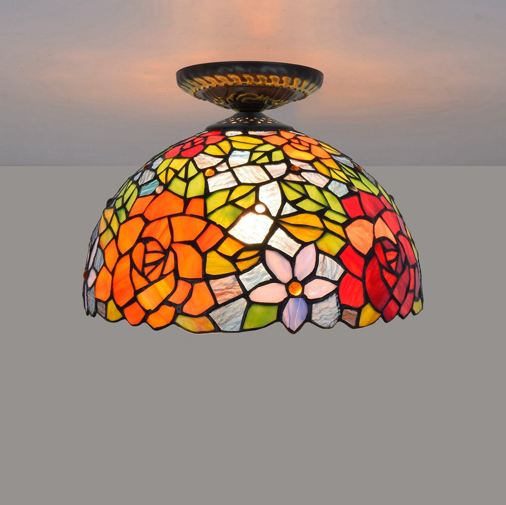 Tiffany Style Floral Mosaic Ceiling Light