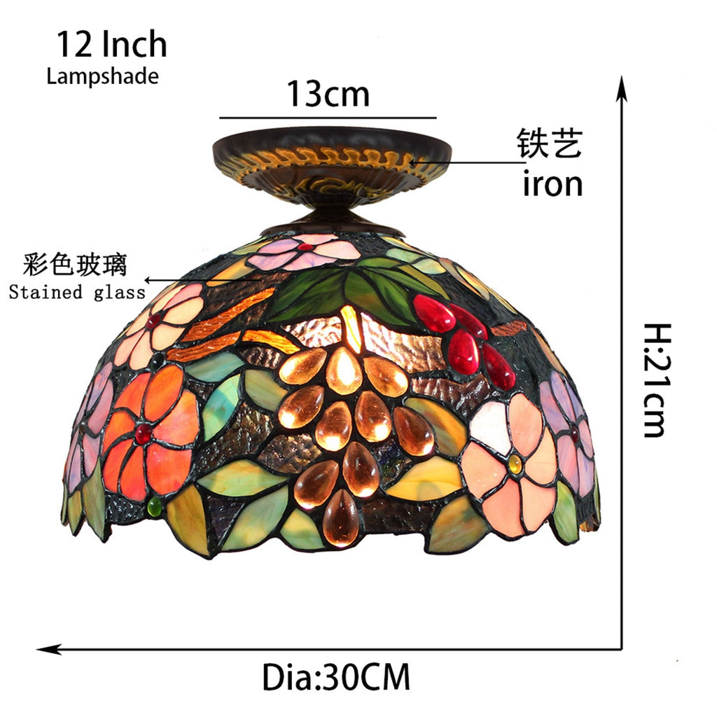 Floral Tiffany Stained Glass Ceiling Light with Grapes