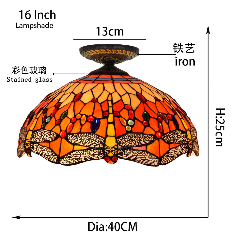 Tiffany-style stained glass ceiling light with dragonflies