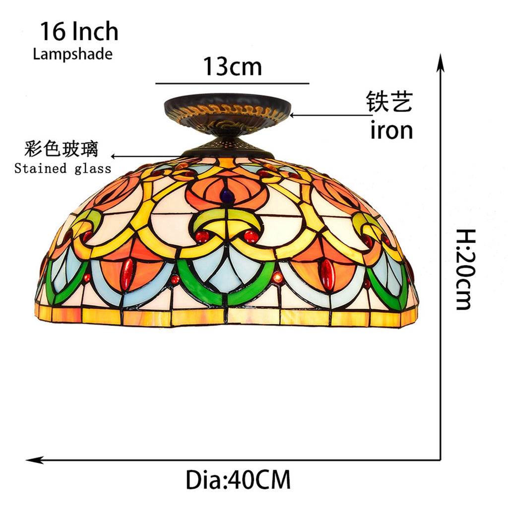 Tiffany Dome Ceiling Light in Stained Glass with Sunflower Design