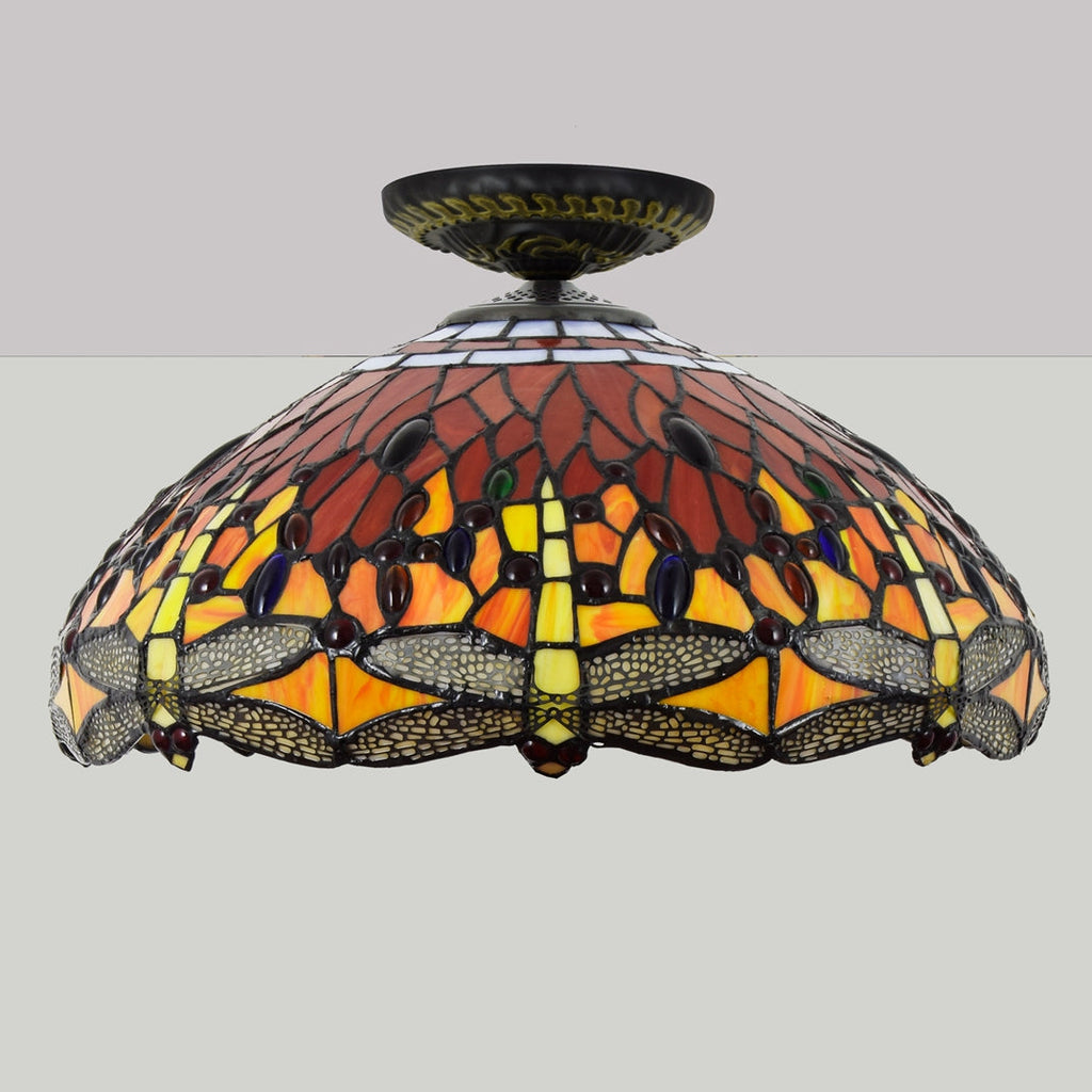 Art Nouveau Stained Glass Dragonfly Tiffany Ceiling Light