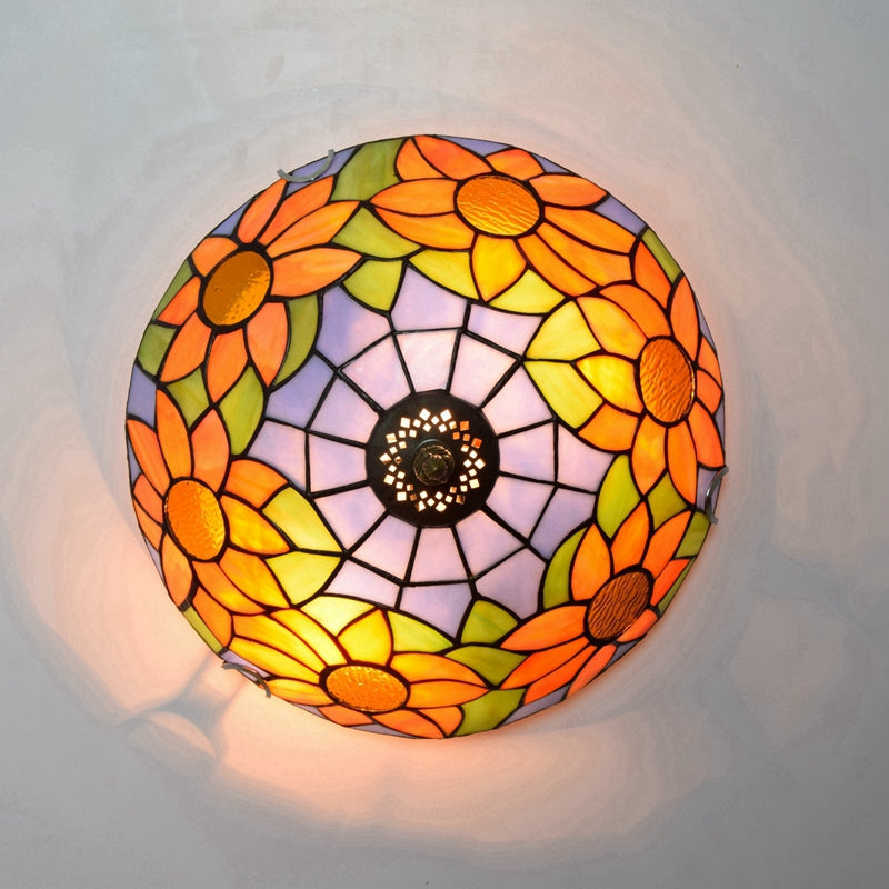 Tiffany-style stained glass ceiling light with sunflowers