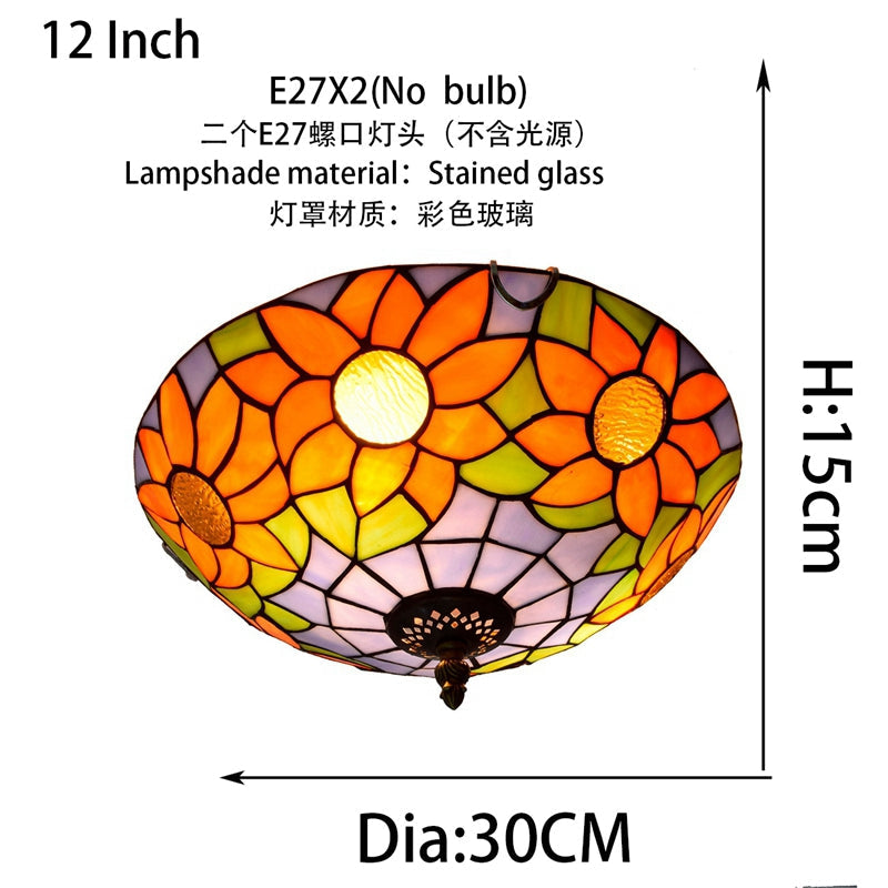 Tiffany-style stained glass ceiling light with sunflowers