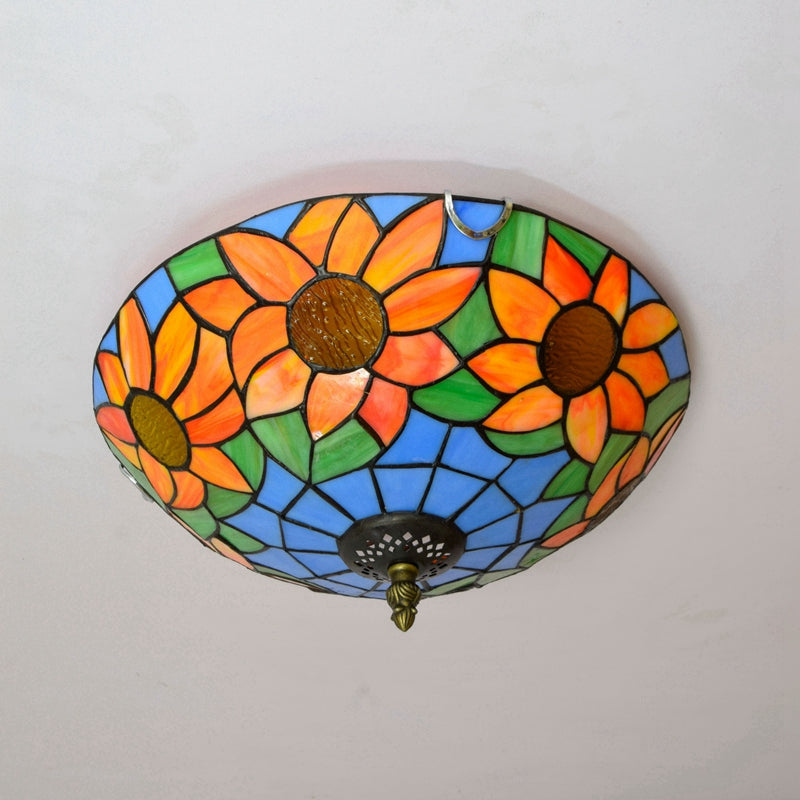 Tiffany-style stained glass ceiling light with sunflowers