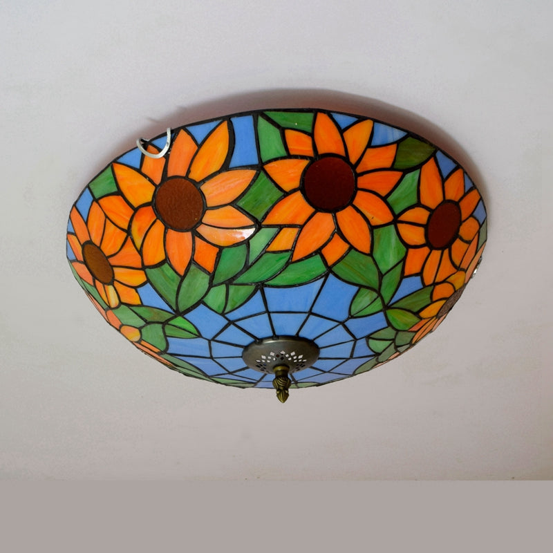 Tiffany-style stained glass ceiling light with sunflowers