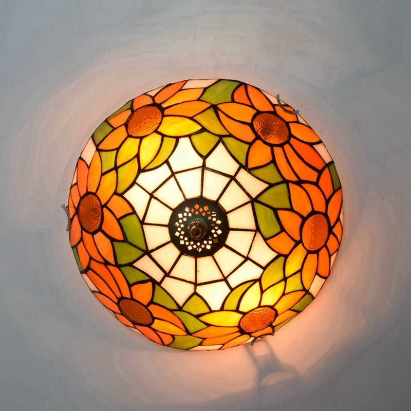 Orange Sunflower Tiffany Stained Glass Ceiling Light