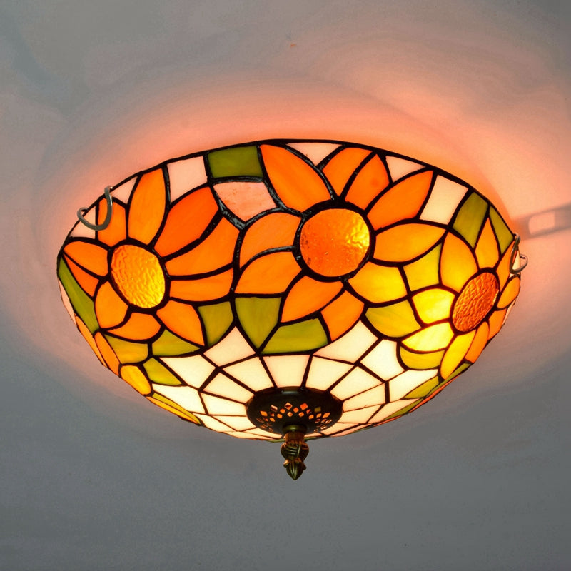 Orange Sunflower Tiffany Stained Glass Ceiling Light