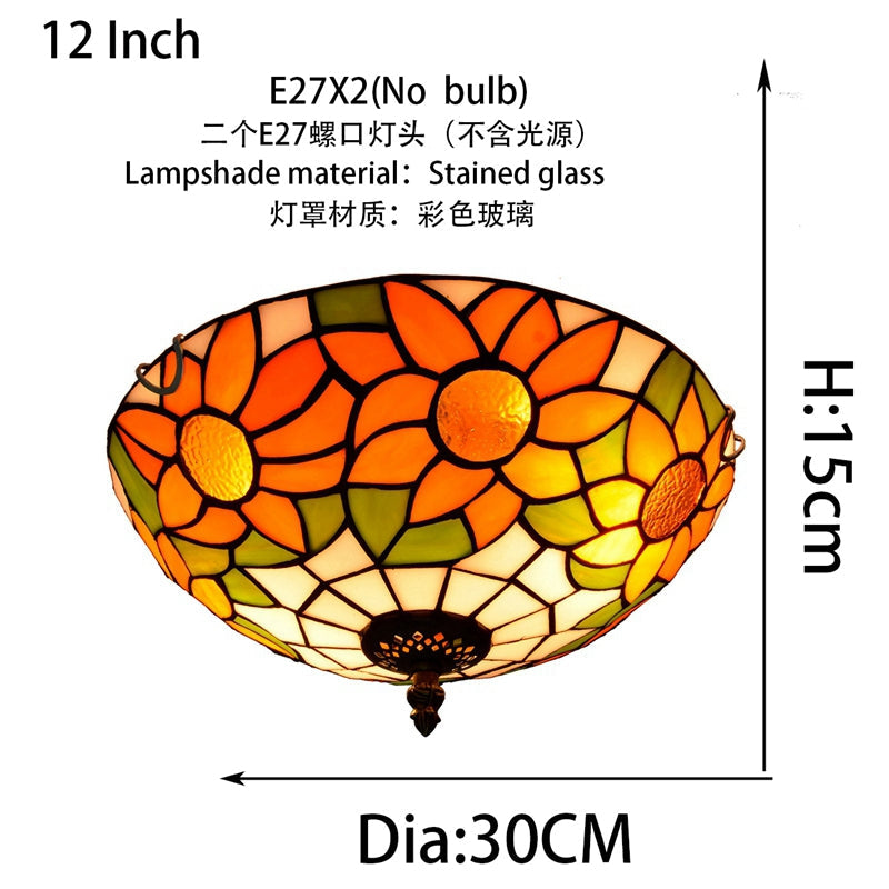Orange Sunflower Tiffany Stained Glass Ceiling Light