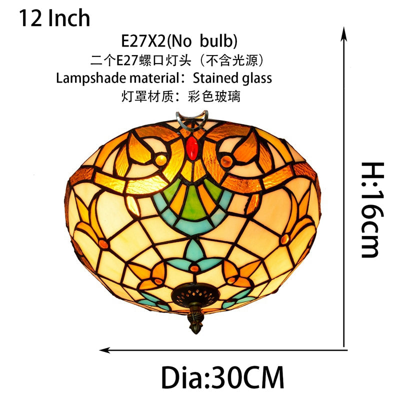 Tiffany stained glass ceiling light in amber and blue colors