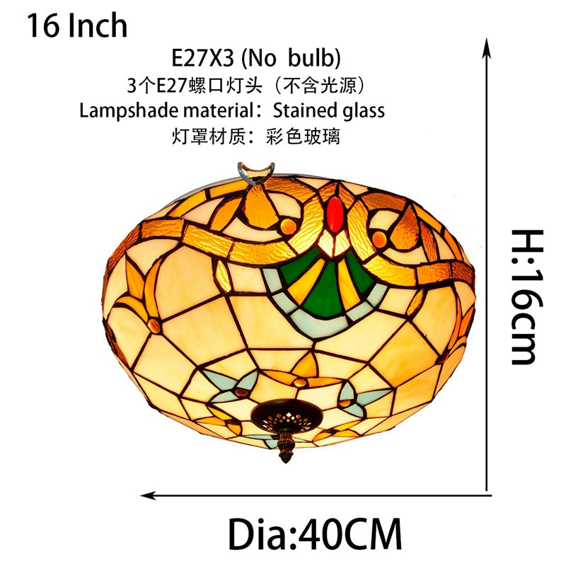 Tiffany Ceiling Light in Stained Glass with Floral Pattern